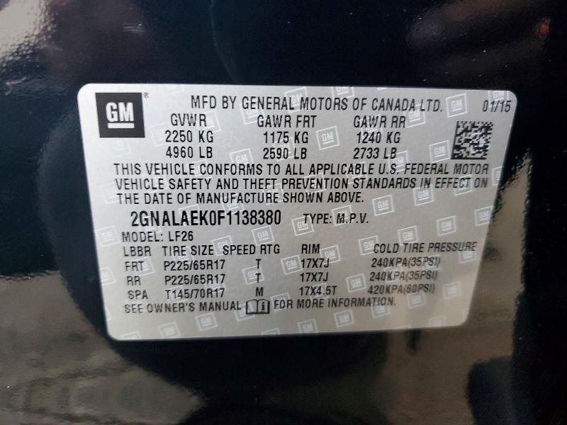 2015 Chevrolet Equinox მანქანა იყიდება აუქციონზე, vin: 2GNALAEK0F1138380, აუქციონის ნომერი: 49973006