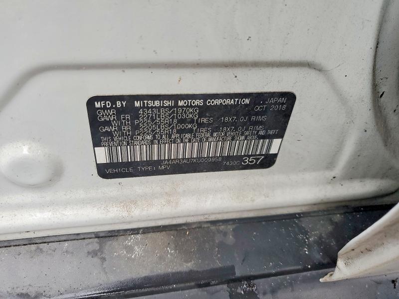 2019 Mitsubishi Outlander Sport მანქანა იყიდება აუქციონზე, vin: JA4AR3AU7KU009958, აუქციონის ნომერი: 48801996