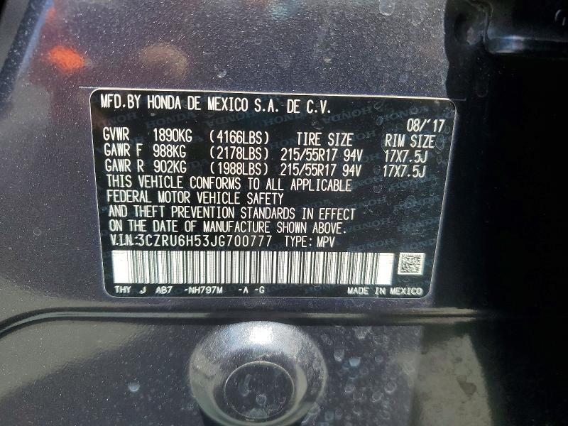 51894026 :رقم المزاد ، 3CZRU6H53JG700777 vin ، 2018 Honda Hr-v مزاد بيع