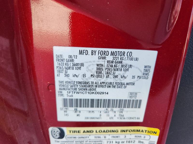 Aukcja sprzedaży 2013 Ford F150, vin: 1FTFW1CT1DKD02914, numer aukcji: 50273336