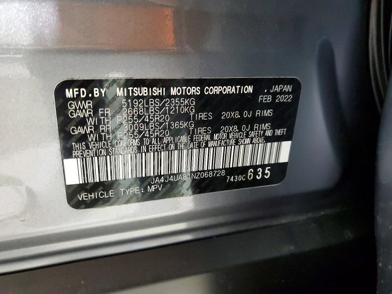 Aukcja sprzedaży 2022 Mitsubishi Outlander, vin: JA4J4UA81NZ068728, numer aukcji: 51194246