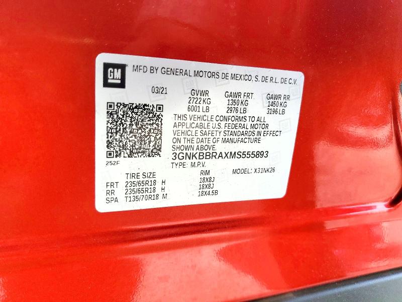 51420446 :رقم المزاد ، 3GNKBBRAXMS555893 vin ، 2021 Chevrolet Blazer مزاد بيع