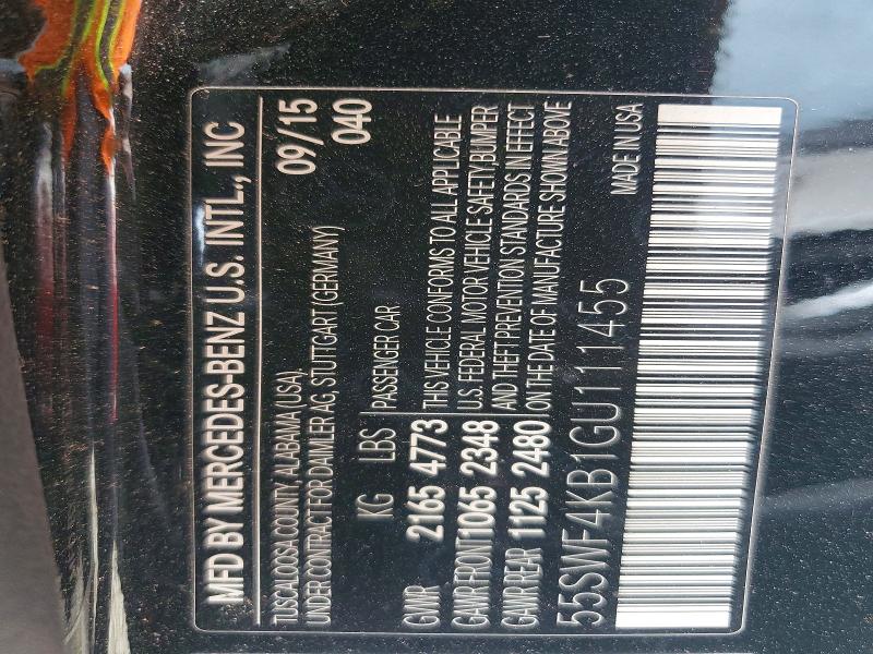 49771506 :رقم المزاد ، 55SWF4KB1GU111455 vin ، 2016 Mercedes-benz C مزاد بيع