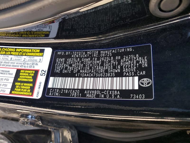 2025 Toyota Camry მანქანა იყიდება აუქციონზე, vin: 4T1DAACK7SU623835, აუქციონის ნომერი: 51543946