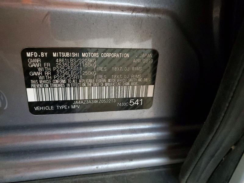 Продаж на аукціоні авто 2019 Mitsubishi Outlander, vin: JA4AZ3A34KZ052213, номер лоту: 48532196