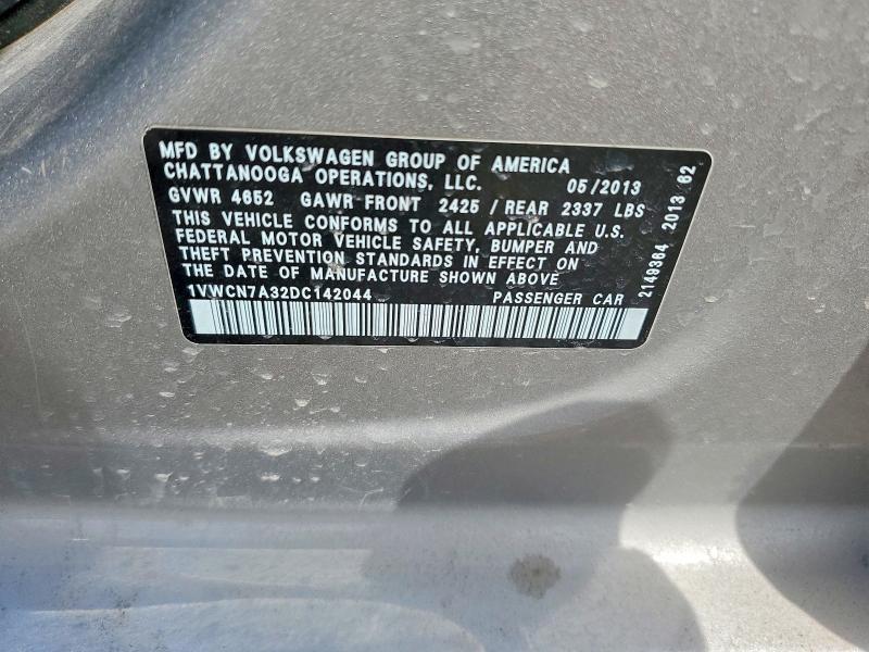 Продажа на аукционе авто 2013 Volkswagen Passat, vin: 1VWCN7A32DC142044, номер лота: 48582226