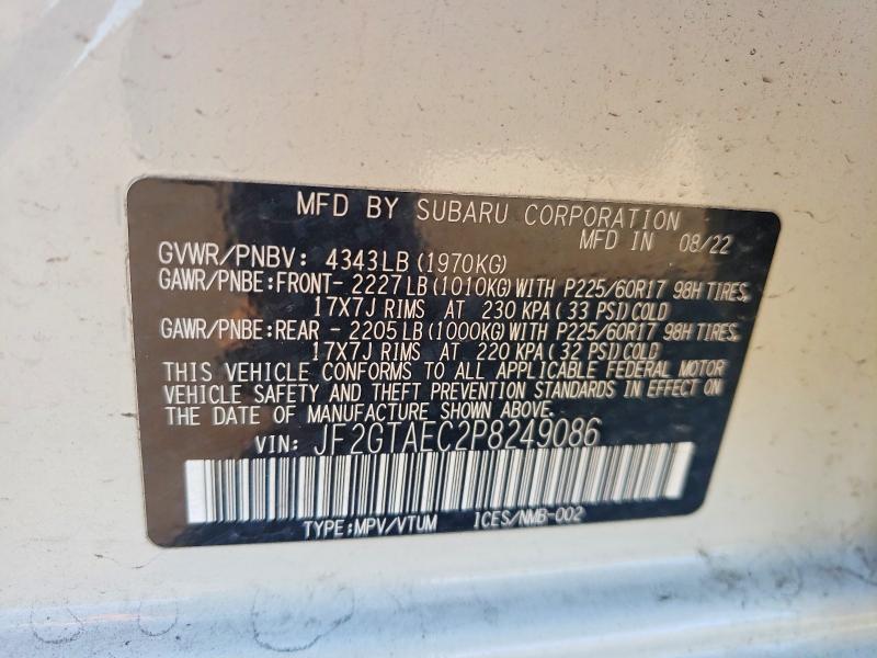 Aukcja sprzedaży 2023 Subaru Crosstrek, vin: JF2GTAEC2P8249086, numer aukcji: 51158756