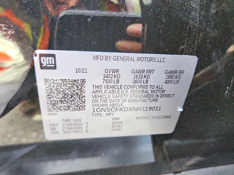 Aukcja sprzedaży 2022 Chevrolet Suburban, vin: 1GNSCFKDXNR119011, numer aukcji: 49489986