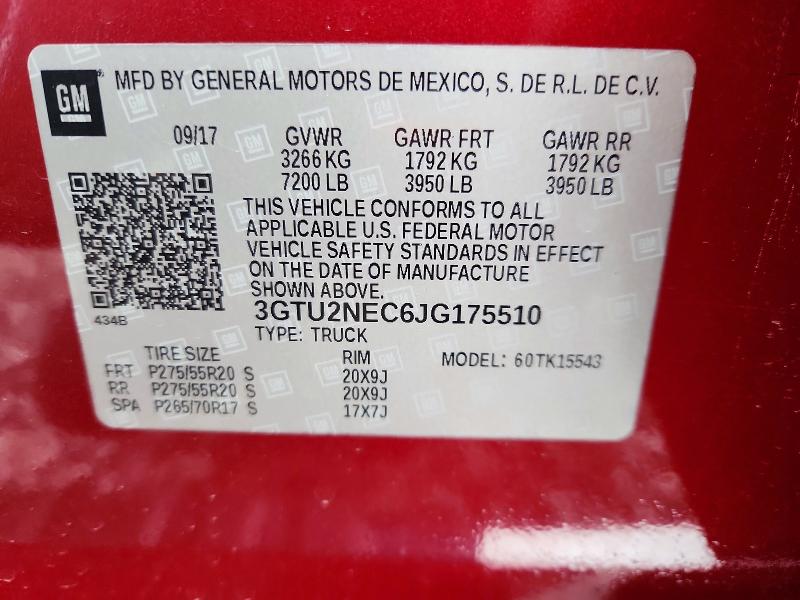 Продаж на аукціоні авто 2018 Gmc Sierra, vin: 3GTU2NEC6JG175510, номер лоту: 48647656