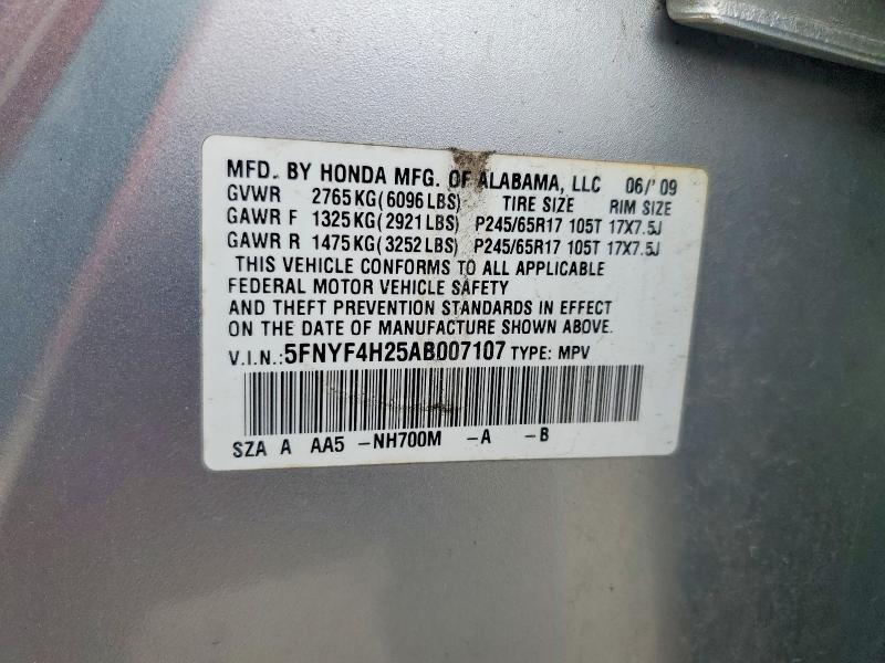 53175846 :رقم المزاد ، 5FNYF4H25AB007107 vin ، 2010 Honda Pilot مزاد بيع