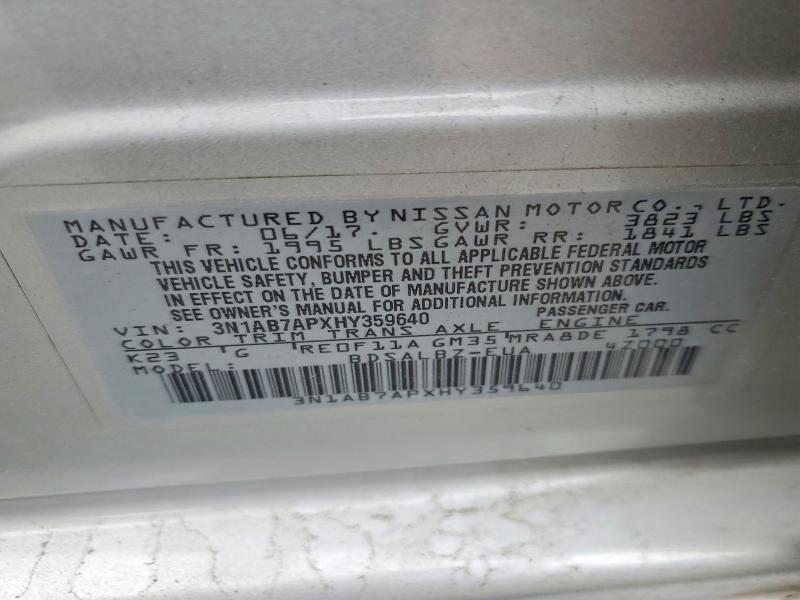 Продажа на аукционе авто 2017 Nissan Sentra, vin: 3N1AB7APXHY359640, номер лота: 50469046