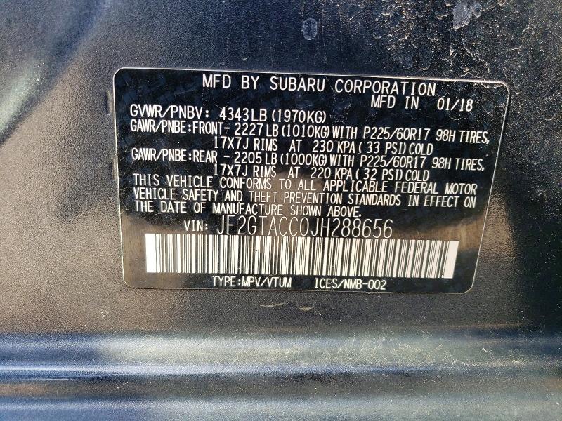 50627396 :رقم المزاد ، JF2GTACC0JH288656 vin ، 2018 Subaru Crosstrek مزاد بيع