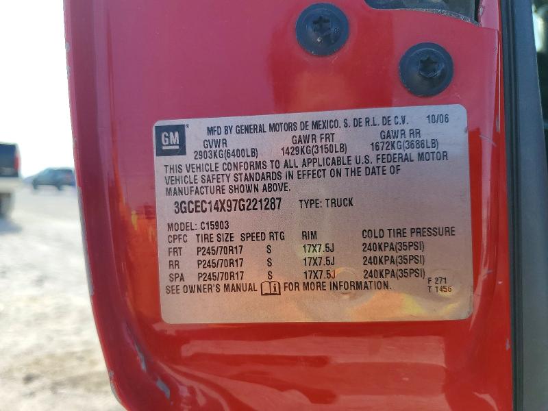 Продаж на аукціоні авто 2007 Chevrolet Silverado, vin: 3GCEC14X97G221287, номер лоту: 51839126