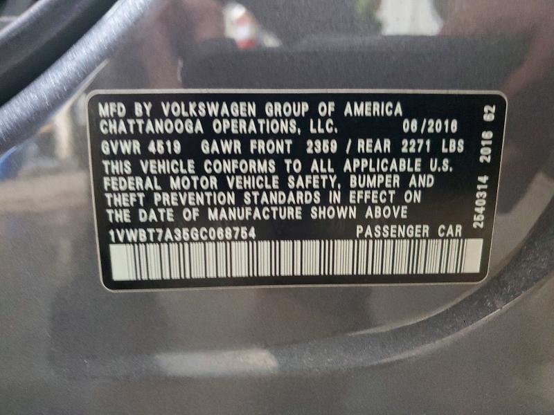 Продаж на аукціоні авто 2016 Volkswagen Passat, vin: 1VWBT7A35GC068754, номер лоту: 49983286