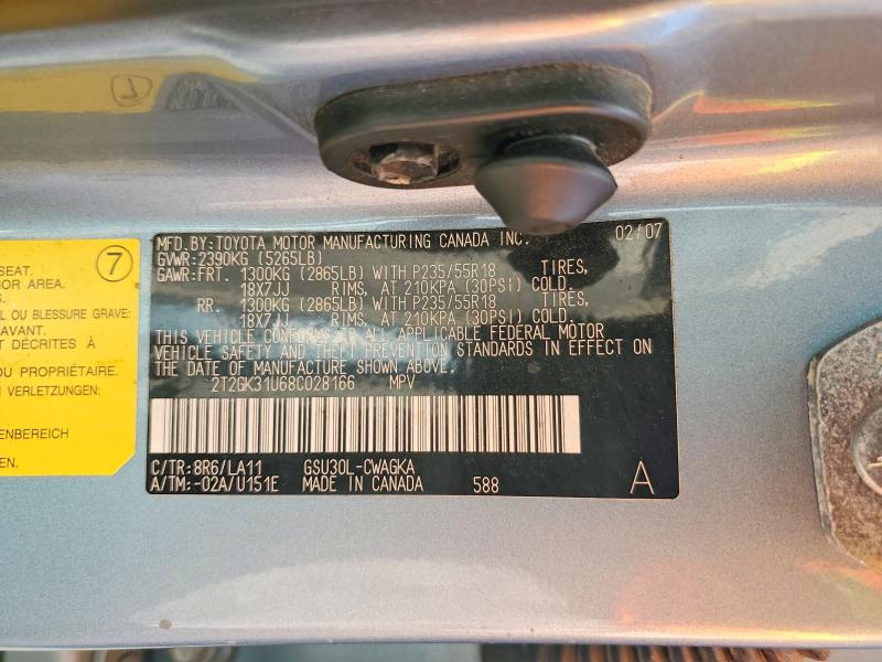 50703036 :رقم المزاد ، 2T2GK31U68C028166 vin ، 2008 Lexus Rx مزاد بيع