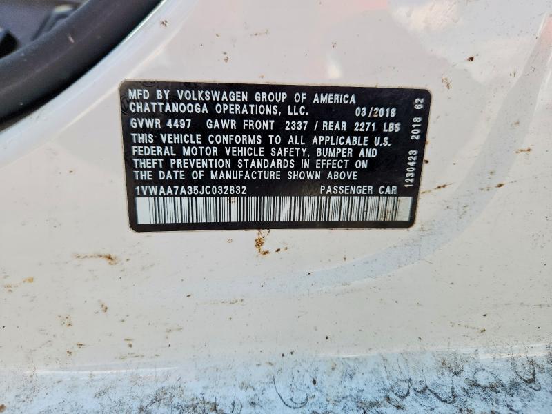 2018 Volkswagen Passat მანქანა იყიდება აუქციონზე, vin: 1VWAA7A35JC032832, აუქციონის ნომერი: 51758976