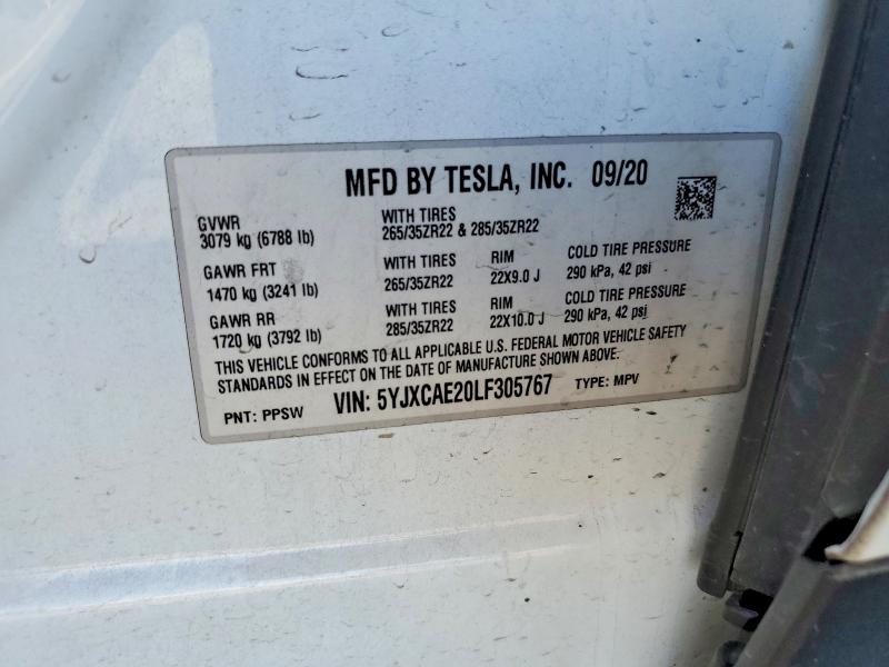 Продажа на аукционе авто 2020 Tesla Model X, vin: 5YJXCAE20LF305767, номер лота: 48631796