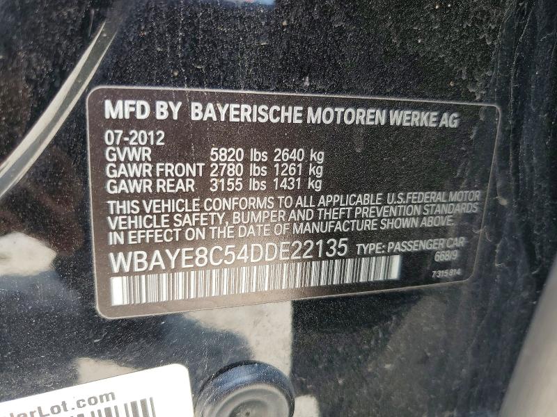 51500016 :رقم المزاد ، WBAYE8C54DDE22135 vin ، 2013 Bmw 750 مزاد بيع