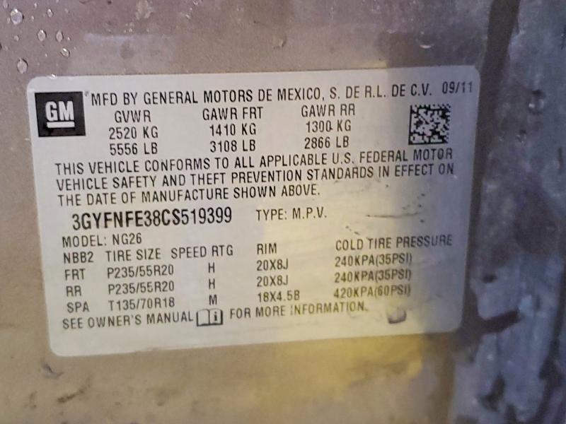 Aukcja sprzedaży 2012 Cadillac Srx, vin: 3GYFNFE38CS519399, numer aukcji: 48836866