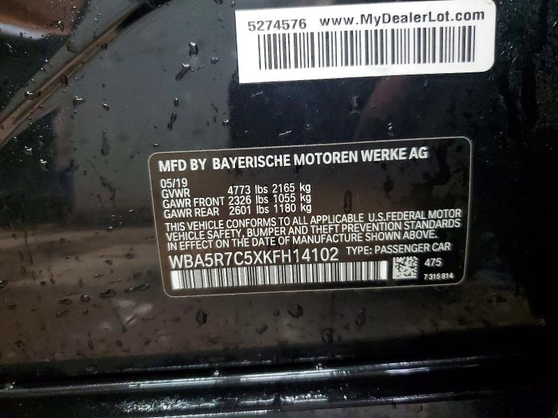 47892686 :رقم المزاد ، WBA5R7C5XKFH14102 vin ، 2019 Bmw 330xi مزاد بيع