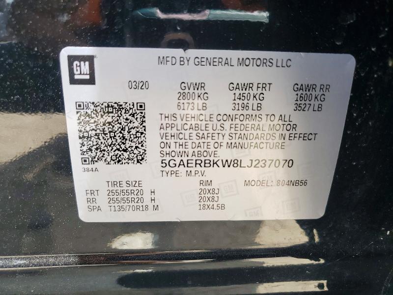 48868236 :رقم المزاد ، 5GAERBKW8LJ237070 vin ، 2020 Buick Enclave مزاد بيع