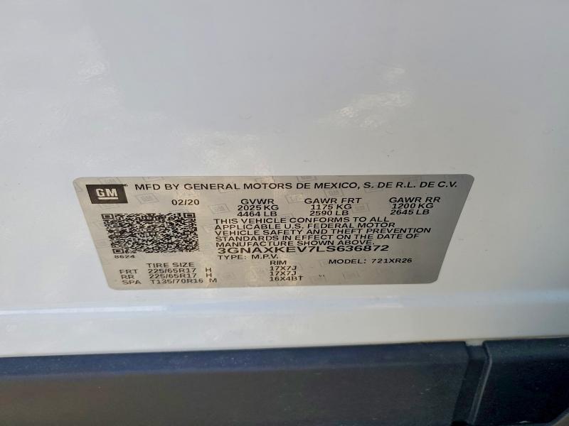 Aukcja sprzedaży 2020 Chevrolet Equinox, vin: 3GNAXKEV7LS636872, numer aukcji: 50653706