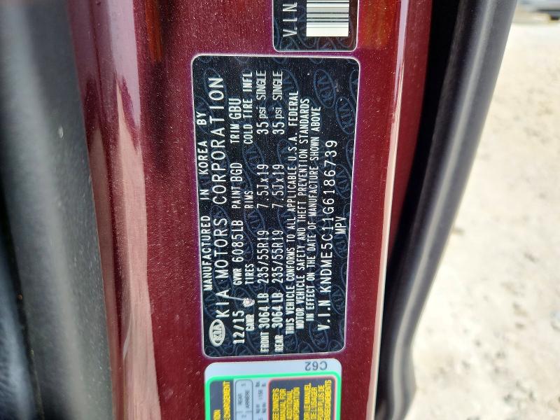 50293956 :رقم المزاد ، KNDME5C11G6186739 vin ، 2016 Kia Sedona مزاد بيع