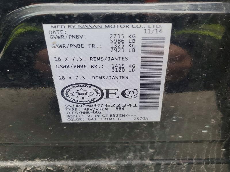 2015 Nissan Pathfinder მანქანა იყიდება აუქციონზე, vin: 5N1AR2MM3FC622341, აუქციონის ნომერი: 51336926