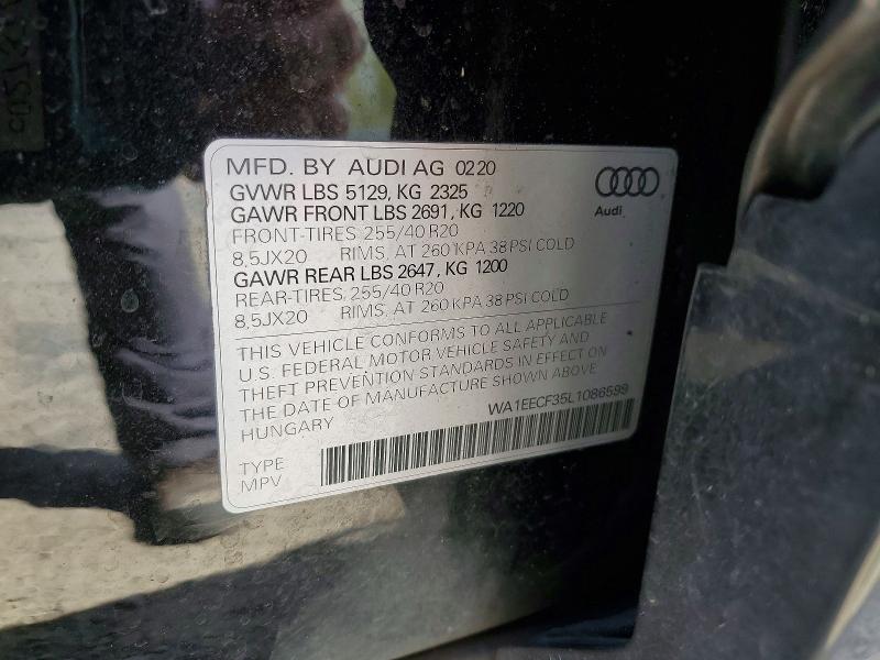 2020 Audi Q3 მანქანა იყიდება აუქციონზე, vin: WA1EECF35L1086599, აუქციონის ნომერი: 50681776