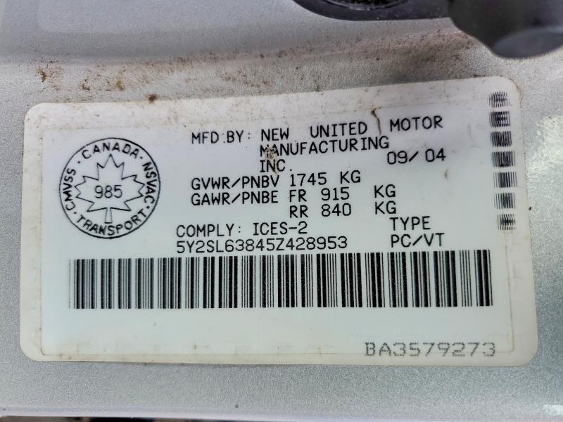2005 Pontiac Vibe მანქანა იყიდება აუქციონზე, vin: 5Y2SL63845Z428953, აუქციონის ნომერი: 49781186