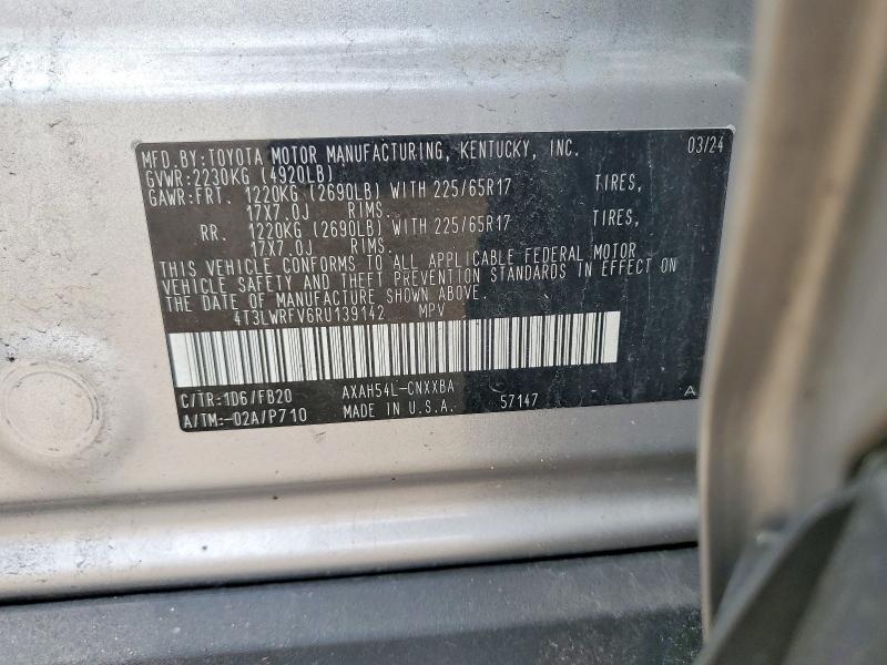 50159746 :رقم المزاد ، 4T3LWRFV6RU139142 vin ، 2024 Toyota Rav4 مزاد بيع