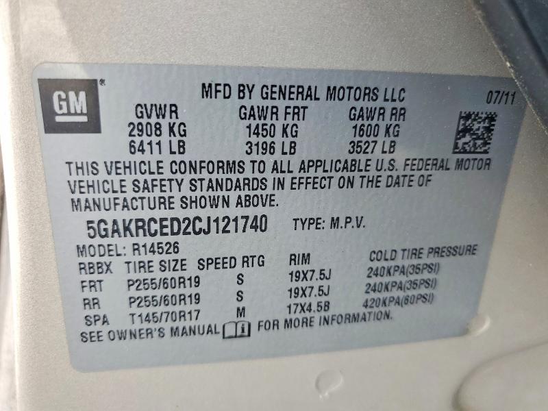 Продаж на аукціоні авто 2012 Buick Enclave, vin: 5GAKRCED2CJ121740, номер лоту: 47838416