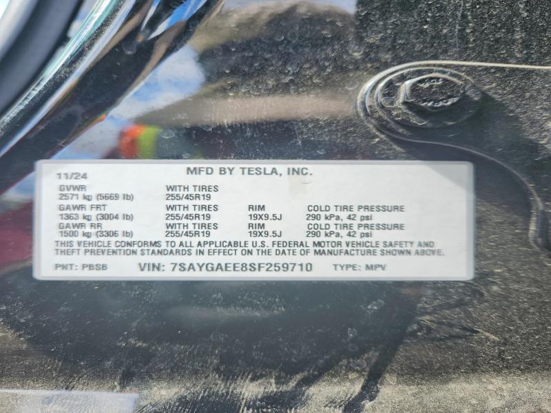 49755366 :رقم المزاد ، 7SAYGAEE8SF259710 vin ، 2025 Tesla Model Y مزاد بيع