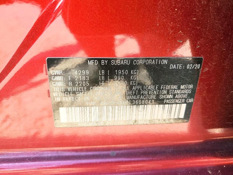 2020 Subaru Impreza მანქანა იყიდება აუქციონზე, vin: 4S3GKAB62L3608041, აუქციონის ნომერი: 50626766