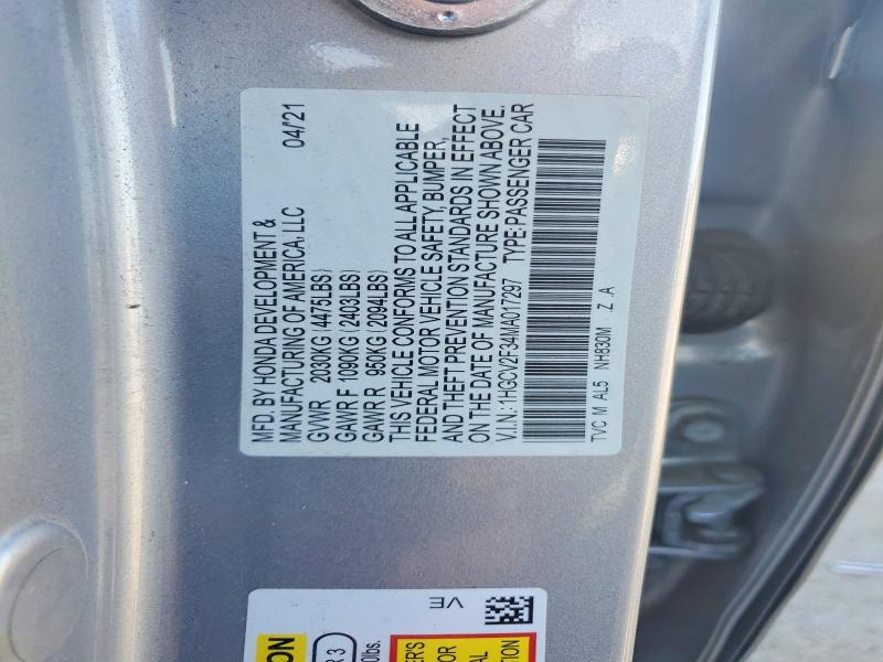Продажа на аукционе авто 2021 Honda Accord, vin: 1HGCV2F34MA017297, номер лота: 50662486