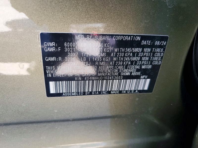 49289556 :رقم المزاد ، 4S4WMAUD1R3453603 vin ، 2024 Subaru Ascent مزاد بيع