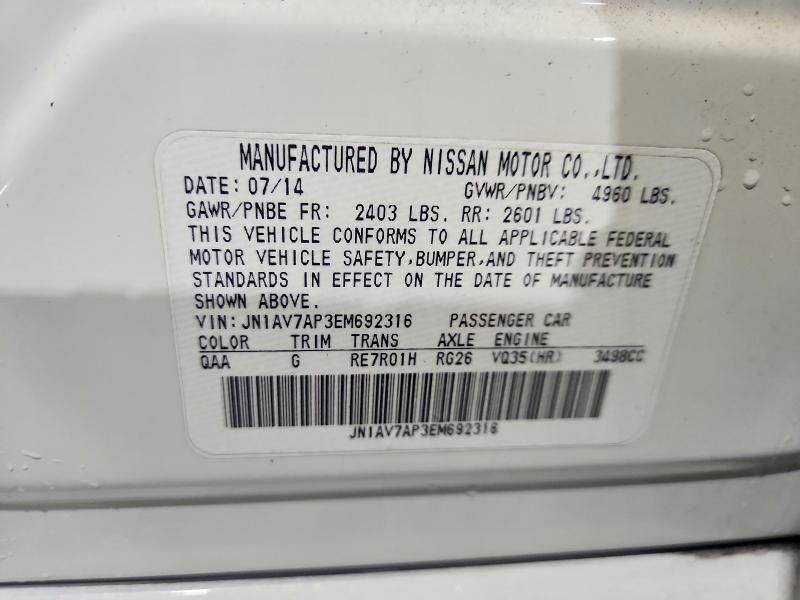 Aukcja sprzedaży 2014 Infiniti Q50 Hybrid, vin: JN1AV7AP3EM692316, numer aukcji: 46782306