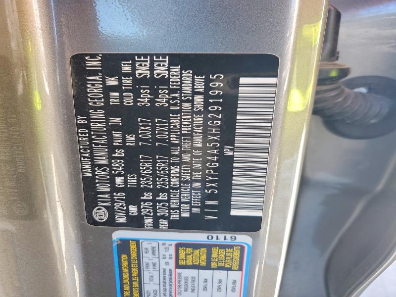 Aukcja sprzedaży 2017 Kia Sorento, vin: 5XYPG4A5XHG291995, numer aukcji: 49139846