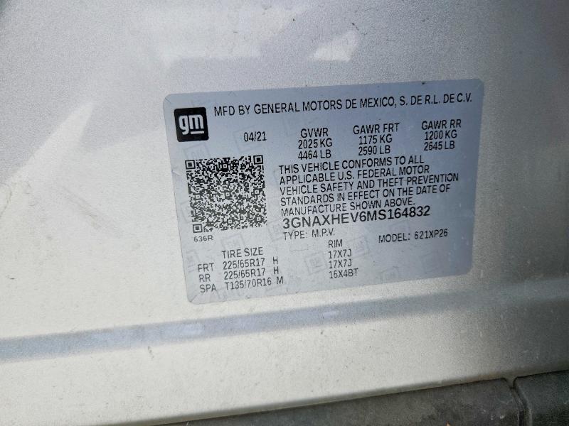 51254146 :رقم المزاد ، 3GNAXHEV6MS164832 vin ، 2021 Chevrolet Equinox مزاد بيع