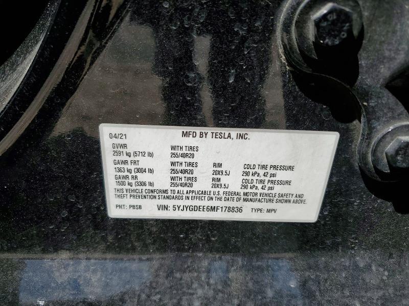 48457646 :رقم المزاد ، 5YJYGDEE6MF178836 vin ، 2021 Tesla Model Y مزاد بيع
