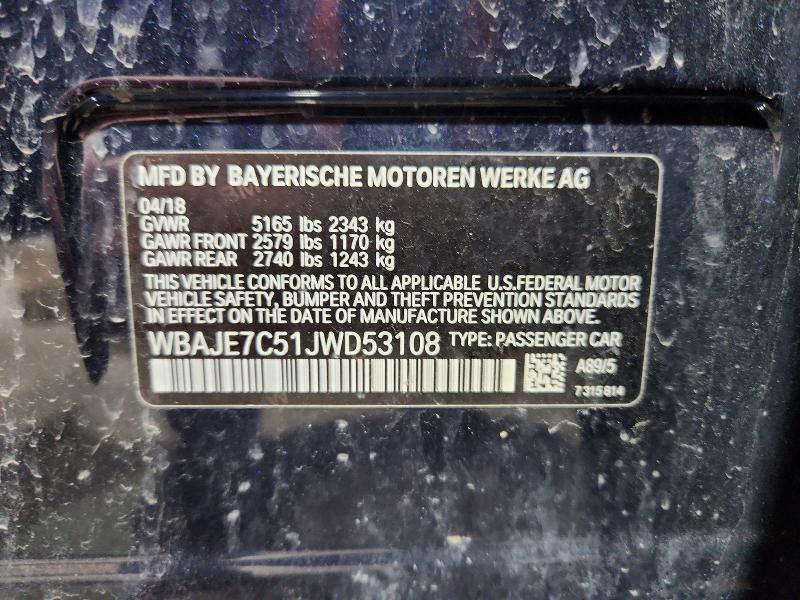 Продаж на аукціоні авто 2018 Bmw 540, vin: WBAJE7C51JWD53108, номер лоту: 51440246