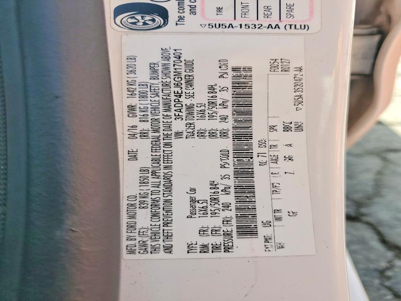 2016 Ford Festiva მანქანა იყიდება აუქციონზე, vin: 3FADP4EJ6GM170401, აუქციონის ნომერი: 49207546