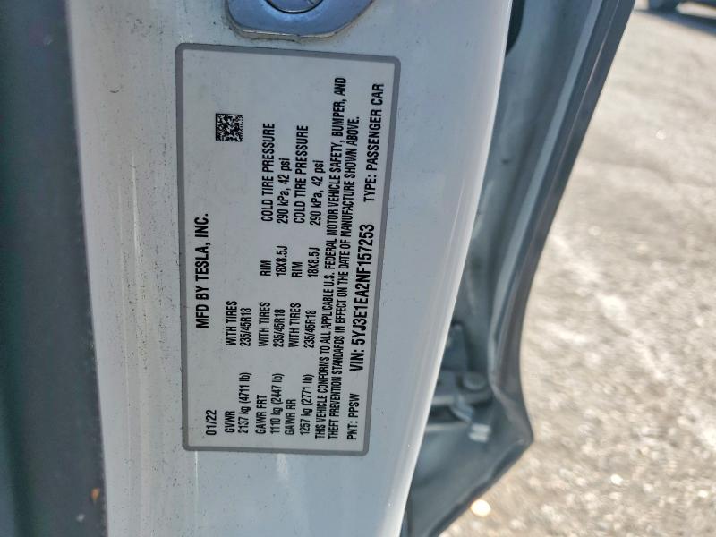 Aukcja sprzedaży 2022 Tesla Model 3, vin: 5YJ3E1EA2NF157253, numer aukcji: 49342596