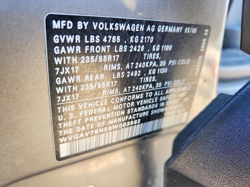 Aukcja sprzedaży 2009 Volkswagen Tiguan, vin: WVGAV75N59W003582, numer aukcji: 49341946