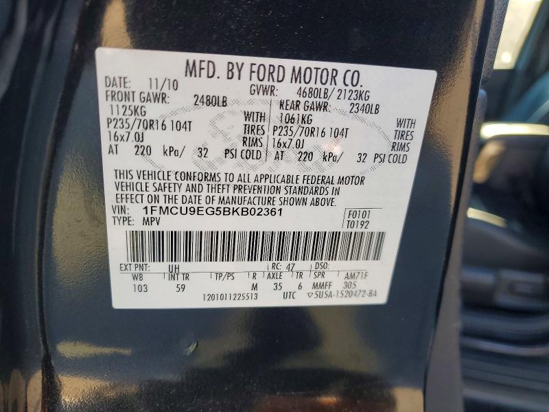 50398086 :رقم المزاد ، 1FMCU9EG5BKB02361 vin ، 2011 Ford Escape مزاد بيع