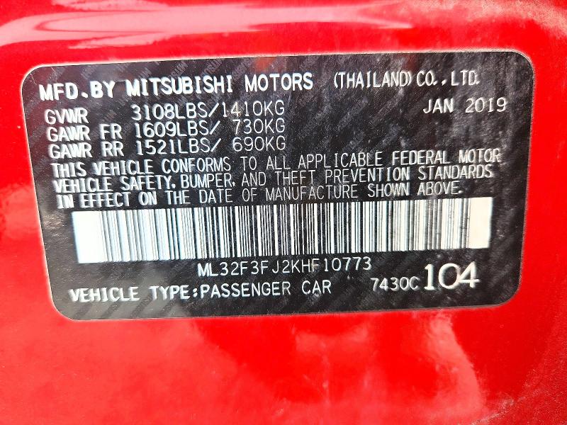 Продаж на аукціоні авто 2019 Mitsubishi Mirage, vin: ML32F3FJ2KHF10773, номер лоту: 51461126