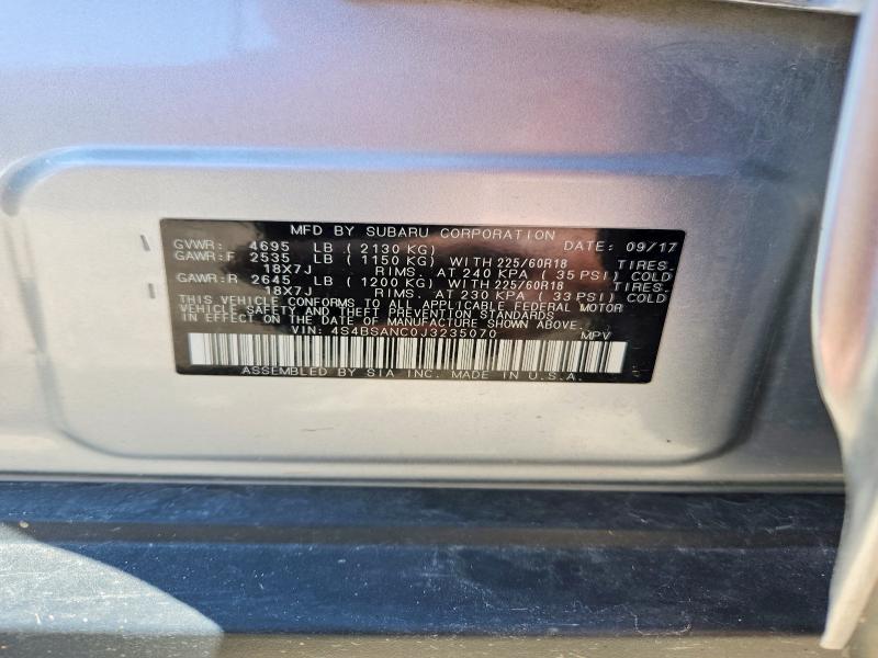 51000966 :رقم المزاد ، 4S4BSANC0J3235070 vin ، 2018 Subaru Outback مزاد بيع