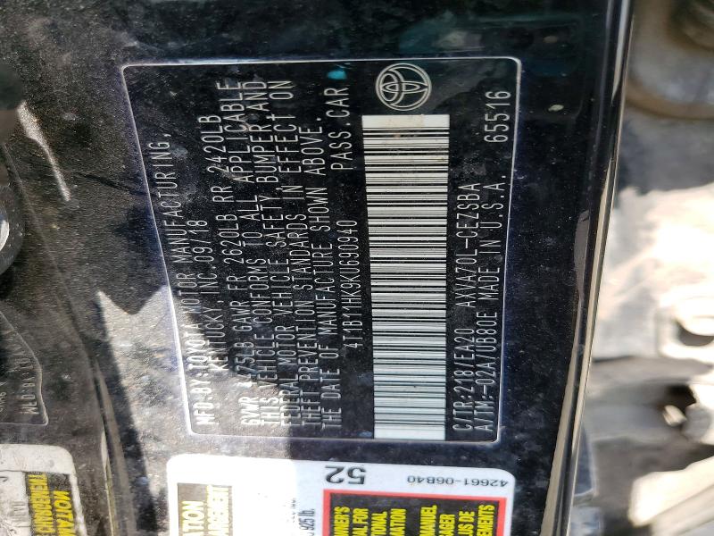Продажа на аукционе авто 2019 Toyota Camry, vin: 4T1B11HK9KU690940, номер лота: 50796136