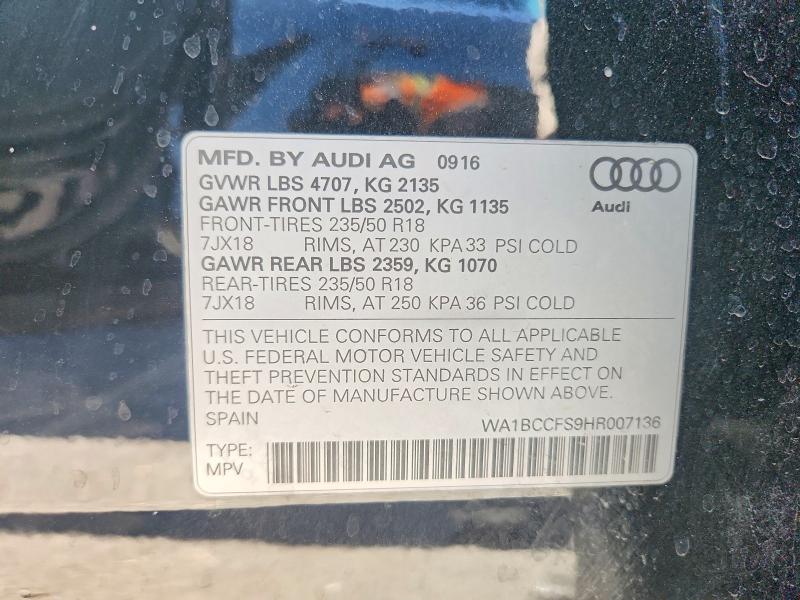 48487096 :رقم المزاد ، WA1BCCFS9HR007136 vin ، 2017 Audi Q3 مزاد بيع