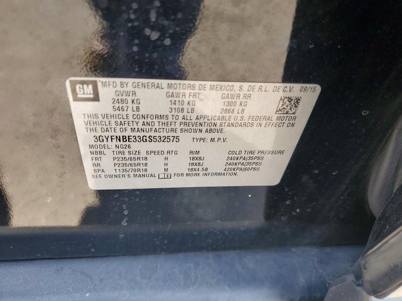 52019456 :رقم المزاد ، 3GYFNBE33GS532575 vin ، 2016 Cadillac Srx مزاد بيع